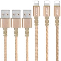 iPhone Charger,Maitron 3PACK 6FT Nylon Braided Charging Cable Cord USB Cable Charger Compatible with iPhone X 8 8 Plus 7 7Plus 6s 6sPlus 6 6Plus 5 5s 5c SE iPad iPod and More,Gold