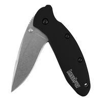 Kershaw Black Scallion (1620SWBLK) Pocket Knife with 2.4 In. Stonewash Blade, Lightweight Carry, Liner Lock and Strong, Scratch Resistant Black Aluminum Handle, 2.3 oz.
