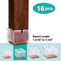 MelonBoat Chair Leg Floor Protectors with Felt Furniture Pads, Chair Glides Feet Caps, A-SQ040, 16 Pack, Fit Square Length 1-9/16 inches to 1-5/8 inches (3.9-4.15cm)
