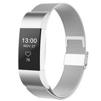 CCnutri Compatible with Fitbit Charge 2 Bands, Stainless Steel Loop Metal Mesh Bracelet for Fitbit Charge 2 Replacement Wristbands for Women Men, Small Silver