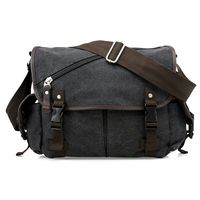 Oct17 Men Messenger Bag School Shoulder Canvas Vintage Crossbody Military Satchel Bag Laptop Black
