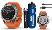 Garmin Fenix 6 Sapphire (Titanium with Orange Band) Premium Gift Set Bundle | Includes Garmin Water Bottle, HD Screen Protectors & PlayBetter Charger | 2019 | PulseOx, PacePro, Maps, Spotify & Music