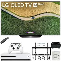 LG OLED65B9PUA B9 65" 4K HDR Smart OLED TV with AI ThinQ (2019) Bundle with Microsoft Xbox One S 1TB Console, Flat Wall Mount Kit, Wireless Keyboard and 6-Outlet Surge Adapter with Night Light