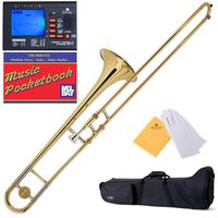 Mendini by Cecilio Bb Tenor Slide Trombone, Gold with 1 Year Warranty, Tuner, Pocketbook and More, MTB-L