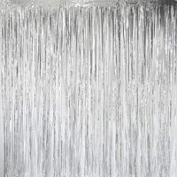 Deruicc Silver Foil Curtains 3ft x 8ft Tinsel Fringe Curtains Shimmer Curtain Birthday Wedding Party Christmas Photo Booth Backdrop Decorations