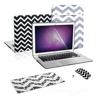 TOP CASE - 5 in 1 Omni Bundle Chevron Black Rubberized Hard Case, Keyboard Cover, Screen Protector, Sleeve, Mouse Compatible MacBook Air 13" A1369 & A1466 (Older Version, Release 2010-2017)