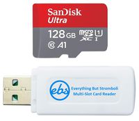 SanDisk 128GB Ultra MicroSD Memory Card Works with LG G6, LG V30, Q6, G5, G4, K40, Phoenix 4 Cell Phone (SDSQUAR-128G-GN6MN) Bundle with (1) Everything But Stromboli Micro Card Reader