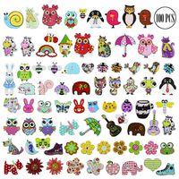 BcPowr 100 PCS Wooden Cartoon Buttons Assorted Design for Crafts Scrapbooking or Sewing
