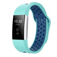 iGK Silicone Replacement Bands Compatible for Fitbit Charge 2, Adjustable Breathable Sport Strap Smartwatch Fitness Wristband with Air Holes Teal Navy Small