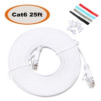 Cat6 Cable-Flat Ethernet Cable Cat 6 Patch Cord - PVC Jacket 32AWG Bare Copper Conductor - White 25ft with Cable Clips (25ft White)