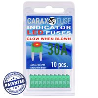 Fuse MINI Blade 30A - Smart GLOW Fuse - Car Fuse Automotive ATC/ATO - Fuses Replacement Kit - Easy Identification - Illuminating Indicator Fuse That Glow When Blown - Carax Fuse - 10 pcs.