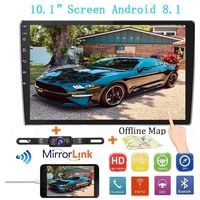 Double Din Car Stereo Radio Receiver, 10.1" 2.5D Curved HD Touch Screen Head Unit Multimedia Player, Support Rear View Camera&Android iOS Mirror Link Dual USB Input+License Plate Camera