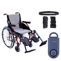 Karman S-Ergo 115 Ultra Lightweight Ergonomic Wheelchair | Seat Size 20" X 17" | Upgraded to Elevating Legrests | Quick Release Wheels in Red & Free 130 dB Matte Blue Safety Alarm! + Black Belt!