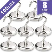 BAVITE Heavy Duty Magnetic Hooks, Strong Neodymium Magnet Hook for Home, Kitchen, Workplace, Office and Garage, Hold up to 100 Pounds - 8pack