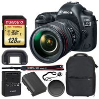Canon EOS 5D Mark IV DSLR Camera + EF 24-105mm f/4L IS II USM Lens + Transcend 128GB UHS-1 SDXC Memory Card (Speed Class 3) + Vivitar Series 1 Trolley Camera Backpack + Lens Cap Holder - Valued Bundle