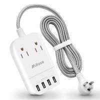 Power Strip No Surge Protector with 2 Outlets 4 USB Smart Ports 4.5A Desktop Charging Station for Cruise Ship, 5 ft Braided Extension Cord with Mountable Flat Plug, for Home Office Travel Phone-White