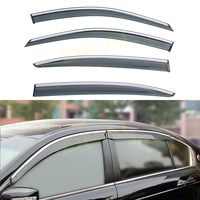 DEAL 4-Piece Set JDM Style Outside Mount Tape On/Clip On Type Smoke Tinted Sun/Rain Guard Vent Window Visors With Chrome Trim For 08-12 Honda Accord 4-Door Sedan Only