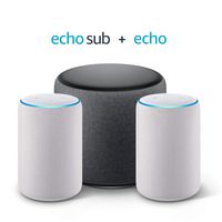 Echo Sub Bundle with 2 Echo (3rd Gen) Devices - Sandstone Fabric