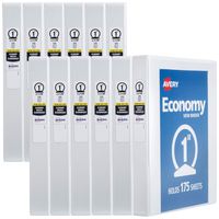 Avery 1" Economy View 3 Ring Binder, Round Ring, Holds 8.5" x 11" Paper, 12 White Binders (5711)