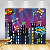 Superhero Cityscape Photography Backdrop for Children Super Hero Birthday Party Photo Studio Props Background Wall Decorations