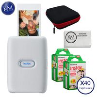 Fujifilm Instax Mini Link Smartphone Printer (Ash White) with Essential Bundle: Includes - Keep Co. Case, 40 Fresh Exposures, and Micro Fiber Cleaning Cloth.