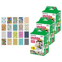 3X Fujifilm instax Mini Instant Film (60 Exposures) + 20 Sticker Frames for Fuji Instax Prints Travel Package