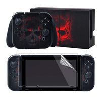 eXtremeRate Full Set Faceplate Skin Decal Stickers for Nintendo Switch/NS with 2Pcs Screen Protector (Console & Joy-con & Dock & Grip) -Skull Soul