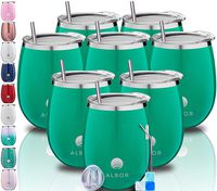 Albor Triple Insulated Wine Tumbler with Lid Stainless Steel 12 Oz Tumbler Emerald (8 Pack)