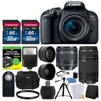 Canon EOS Rebel T7i DSLR Camera + EF-S 18-55mm is STM Lens + EF 75-300mm III Lens + Wide Angle & Telephoto Lens + T7i/800D for Dummies + Slave Flash + Wireless Remote + Quality Tripod + Accessories