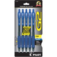 PILOT G2 Premium Refillable & Retractable Rolling Ball Gel Pens, Fine Point, Blue Ink, 5-Pack (31299)
