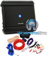 pkg Alpine MRV-M500 1-Channel 500W RMS 1000W Max V Power Series Car Amplifier + Power Pro PD-4Kit 2500W 4 Gauge Complete Amplifier Installation Kit