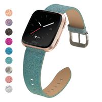 MEFEO Bling Bands Compatible for Fitbit Versa/Versa 2/Fitbit Versa Lite/Versa SE, Sparkly Leather Band Glitter Strap Wristband Replacment for Fitbit Versa Band Women (Green)