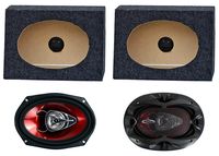 2) Boss CH6920 6"x9" 2-Way 350W Car Speakers + 2) QTW6X9 Angled 6x9" Speaker Box