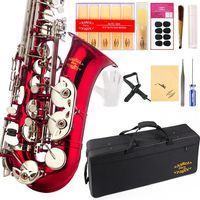 Glory Red/Silver keys E Flat Alto Saxophone with 11reeds,8 Pads cushions,case,carekit-More Colors with Silver or Gold keys