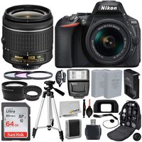 Nikon D5600 DSLR Camera with 18-55mm Lens with Deluxe Accessory Bundle - Includes: SanDisk Ultra 64GB Memory Card, Digital Slave Flash, 50" Tripod, Camera Backpack & Much More (International Version)