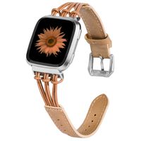 TOYOUTHS Leather Strap Compatible with Fitbit Versa/Versa 2/Versa Lite Bands for Women Men Slim Genuine Leather Replacement Versa Special Edition Wristbands Accessories Handmade Bracelet Glitter Brown