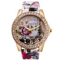 Cliramer Women Rose Pattern Watch with Leather Band Analog Quartz Wristwatch for Gift (White)