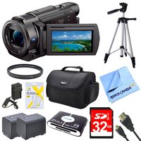 Sony FDRAX33 FDR-AX33 FDR-AX33/B AX33 4K HD Video Recording Handycam Camcorder Bundle With 2 High Capacity Spare Batteries, 32GB High Speed Card, Full Sized Tripod and More