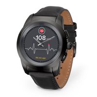 MyKronoz ZeTime Premium Hybrid Smartwatch 44mm with Mechanical Hands Over a Color Touch Screen - Brushed Black/Black Flat Leather (Certified Refurbished)