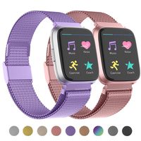 POY Compatible for Fitbit Versa Bands, Replacement for Stainless Steel Mesh Fitbit Versa Lite Bands Metal Strap with Strong Magnet Lock Wristbands for Women Men 2 Packs Lavender Rosepink Large