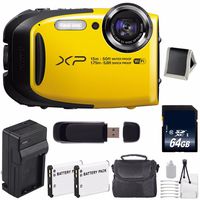 Fujifilm FinePix XP80 16.4 MP CMOS WiFi Waterproof Digital Camera (Yellow) + Battery + Charger + 64GB SDXC Memory Card + Carrying Case + Deluxe Starter Kit Bundle