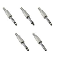 1/4 inch Male Mono Connector, Solder Type, Metal - 5 Pack