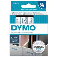 DYMO Standard D1 Labeling Tape for LabelManager Label Makers, Blue print on Clear tape, 1/2'' W x 23' L, 1 cartridge (45011)