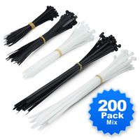 Simple Deluxe 6+8+12 Inch 200-PCS Self-Locking Tie Wraps Nylon Cable Ties Versatile Zip Ties in White & Black