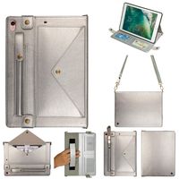 for iPad Pro 12.9 Case 2018, Multi-function Wallet Protective Cover with Card Slot/Cash Pocket/Pen Holder/Hand Strap/Classic Buckle Closure Shoulder Bag Book Case for iPad Pro 12.9 2018,Silver