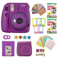 Fujifilm INSTAX Mini 9 Instant Camera with Clear Accents (Purple) with Twin Instant Film Packs (40 Shots) and 7-1 Accessory Gift Bundle (4 Items)