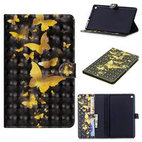 Amazon Fire HD 8 PU Leather Case, CASE4YOU Flip Wallet Book Style Cover Stand Holder with Full Body Protect Bumper Gold Butterfly for All-New Amazon Kindle Fire HD 8 (8 Inch, 2016 and 2017 Release)