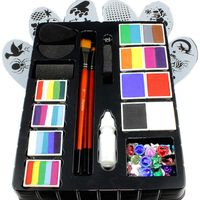 Face Paint Kit for Kids by Kryvaline Professionals with Stencils, Brushes and Biodegradable Glitters in Spill Proof Bottle Plus Skin Jewels