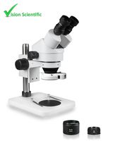 Vision Scientific VS-1EZ-IFR07 Binocular Zoom Stereo Microscope, 10x WF Eyepiece, 0.7X-4.5X Zoom, 3.5X-90x Magnification, 0.5X & 2X Auxiliary Lens, Pillar Stand, 144-LED Ring Light with Control