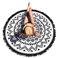 HOT, YANG-YI Round Hippie Tapestry Beach Throw Mandala Towel Yoga Mat Bohemian Blanket wall hanging Decor (Black, 60 inches approx)